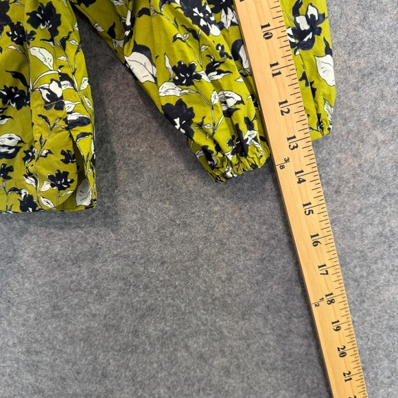BURU Floral Cropped Button Sleeve Blouse Womens XS Lime Green Silhouette - Picture 9 of 13
